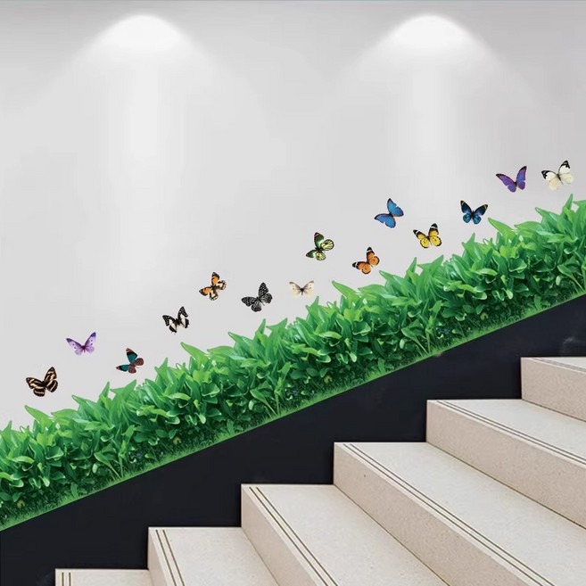 Yhcuian뷰티풀 네이처 인테리어 스티커 3D 초현실적인 화초 롱형 벽 스티커X-QMTZ7233, 꽃과 풀, 나비