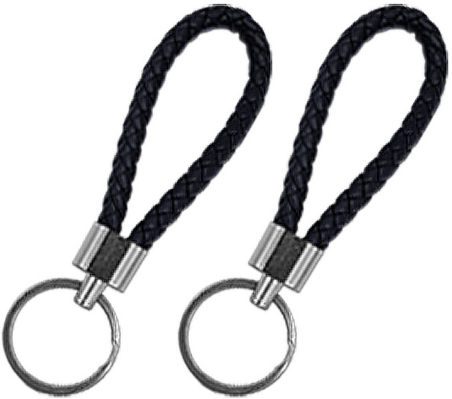 1+1 차량용 꽈배기 가죽 스트랩 키홀더 키링, 블랙