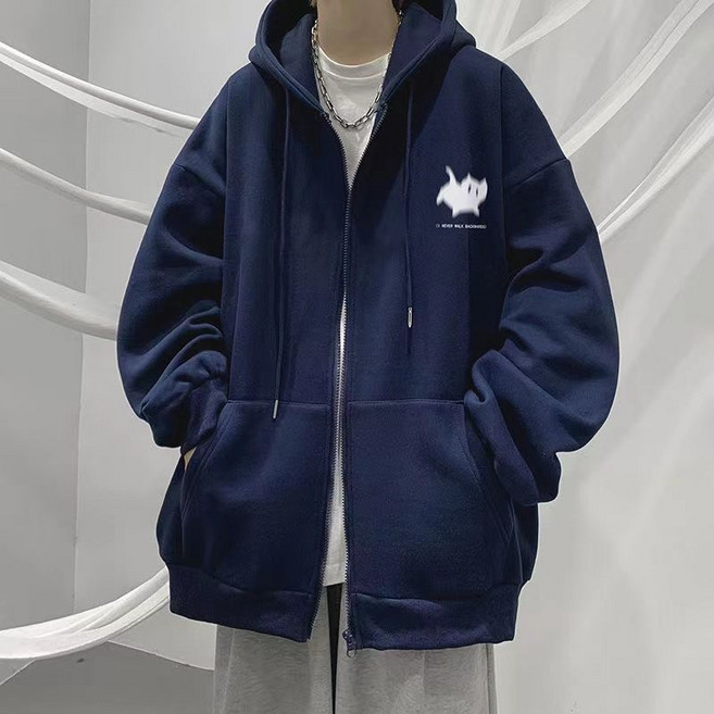 남자 봄 가을 후드 집업 심플 프린트 후드 집업 재킷 캐주얼 봄 가을 YLP