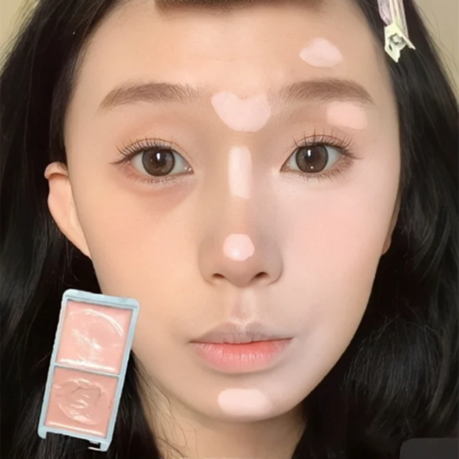 꺼진얼굴보정 하이라이트 핑크 하이라이트 커버 듀얼 하이라이트 팔레트 눈물고랑 커버 더블 컬러 핑크 하이라이트 컨실러 얼굴 리프팅 하이라이터, 투톤, 2개