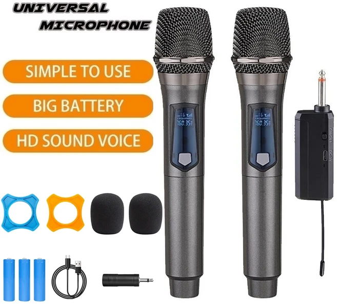 무선 마이크 2 채널 UHF 전문 핸드 헬드 파티 가라오케 교회 쇼 회의, 1 to 2, 1 to 2, 1 to 2