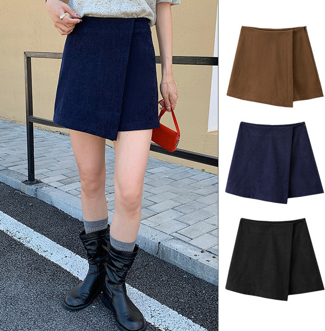 스토리원 WM-FWSK032 여성 코듀로이 랩스커트 치마 바지