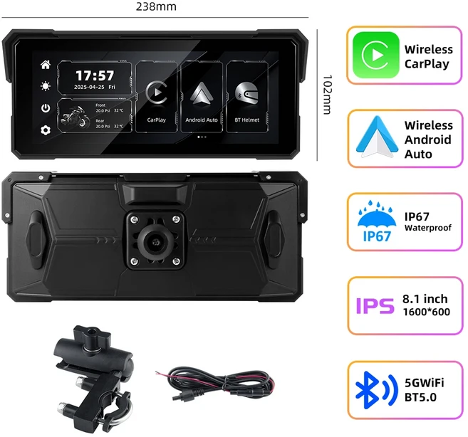 EKIY 8.1인치 오토바이 무선 카플레이 안드로이드 스크린 미러링 모니터 GPS 내비게이션 BT, 01 M81, 01 32GB, 01 중국