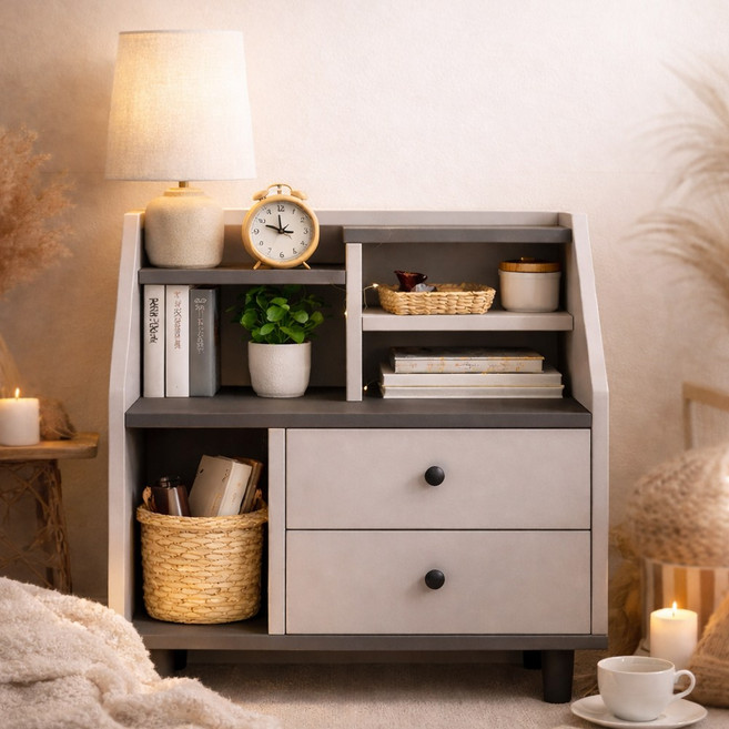모아룸 침대 협탁 원목 서랍장 수납장 발통형 와이드, 1개, 그레이