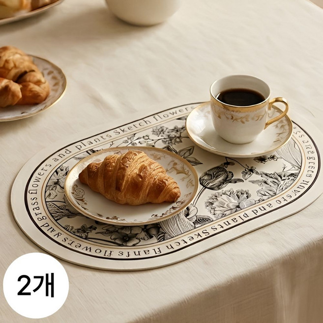 모노생활 플라워 문양 방수 식탁 테이블 매트 2P, 1개, one size