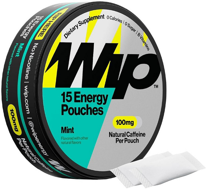 Wip 에너지 파우치 | 천연 카페인 100mg 비타민 및 미네랄 오렌지 시트러스 캔당 15개 캔 3개