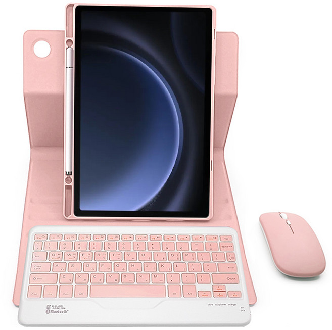갤럭시탭A9 플러스 11 호환 콤비회전 S펜수납 블루투스 케이스 키보드 마우스 패키지, 핑크, 1개