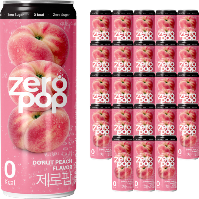 잇더핏 제로팝 납작복숭아맛 애사비소다 제로 탄산음료, 24개, 250ml