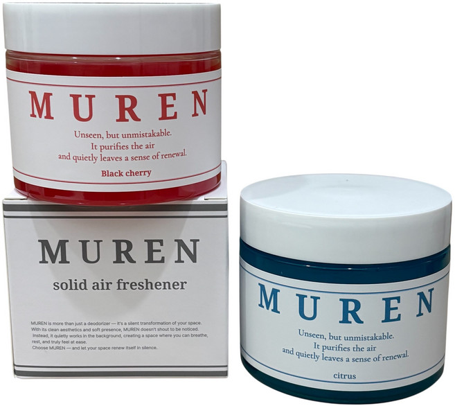 뮤렌 블랙체리향+시트러스향 (2종) 고체탈취제 실내 공기정화 냄새탈취 화장실 옷장 하수구 악취 베란다 냄새제거, 2개, 300g