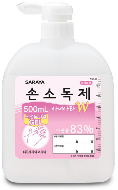 사니사라W 500mL 겔 펌프형/의약외품 손소독제 손세정제 손세척 살균소독항균, 1개