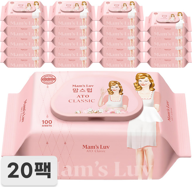 3위 - 맘스럽 아토클래식 물티슈 독일 더마테스트인증 저자극 소프트 캡형 평량 40g 100매입 20개