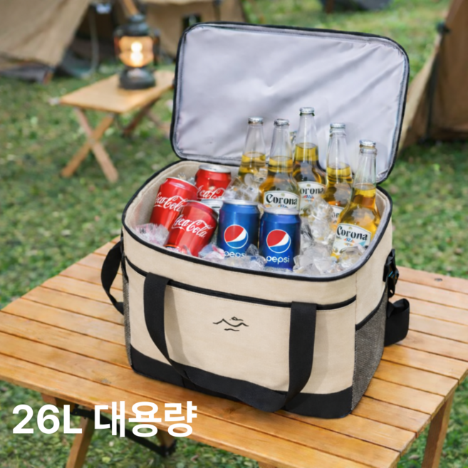 젠토 온도락 보온 보냉백 쿨러백 아이스 가방 캠핑 피크닉, 26L, 베이지