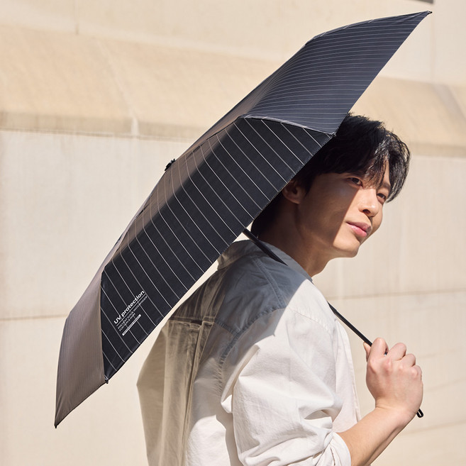 테스지 216g 초경량 스트라이프 모던 자동 양산 암막 3단 양우산+파우치 세트