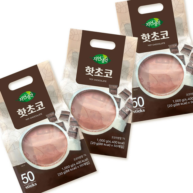 핫쵸코 핫초코 분말 스틱 코코아분말 홈카페 야외 낚시 사무실 캠핑 여행, 20g, 50개입, 3개