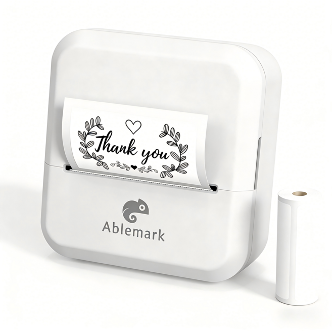 Ablemark 라벨기 프린터 스티커 라벨 프린터기 가정용 상용 연속 출력 이름 바코드 QR코드, 1개, 화이트