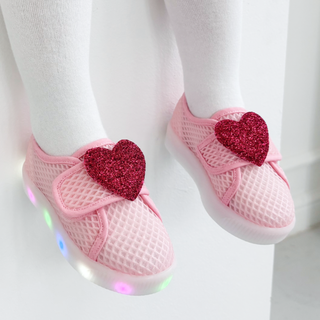 FROMBEBE 여아용 피피 매쉬 여름 LED 운동화