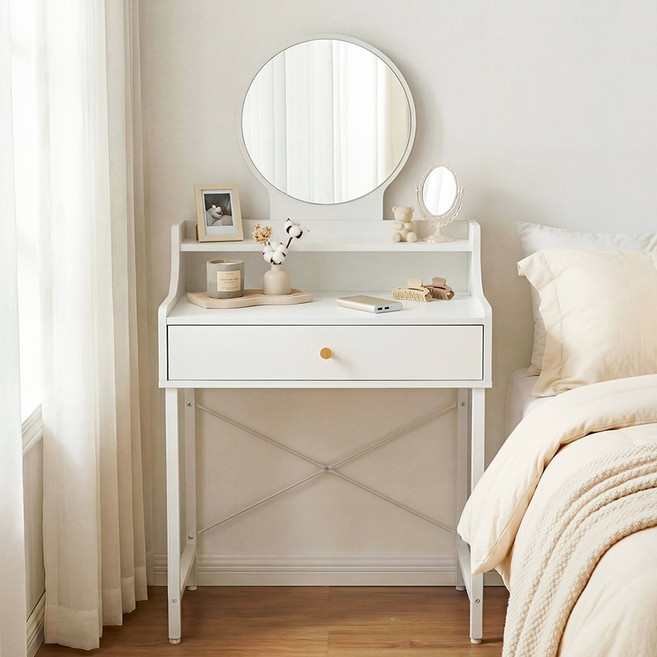 KOTTII 좌식 화장대 거울과 수납 서랍이 달린 미니 화장대, 화이트 60 cm