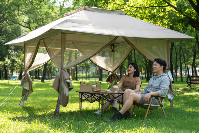 모기장 접이식 캐노피 야외 캠핑 천막 행사용 이동식 테라스 바람막이 학교 운동회, 카키