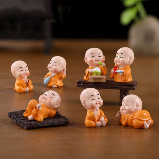 불교 작은 스님 동자승 부처님 의자 소품 인테리어 미니어처, 동자승 미니어처 7종 의자 1종 총 8개 1세트