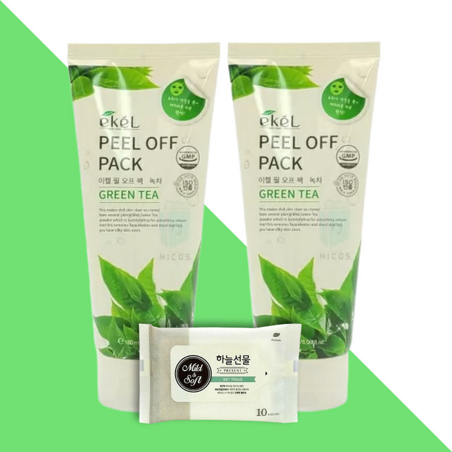 피지 흡착 이켈 필 오프 팩 녹차 2개(+휴대용 물티슈 1개), 단품