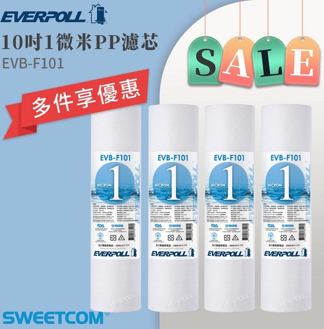 EVERPOLL 愛科濾淨 10吋 壓縮碳濾芯 EVB-C100A, 1個, F-101*4, F101