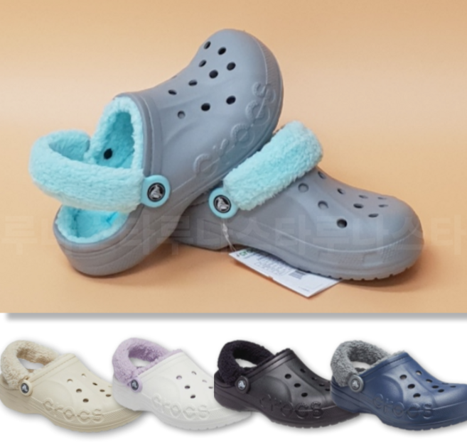 크록스 털 슬리퍼 바야 라인드 퍼즈 스트랩