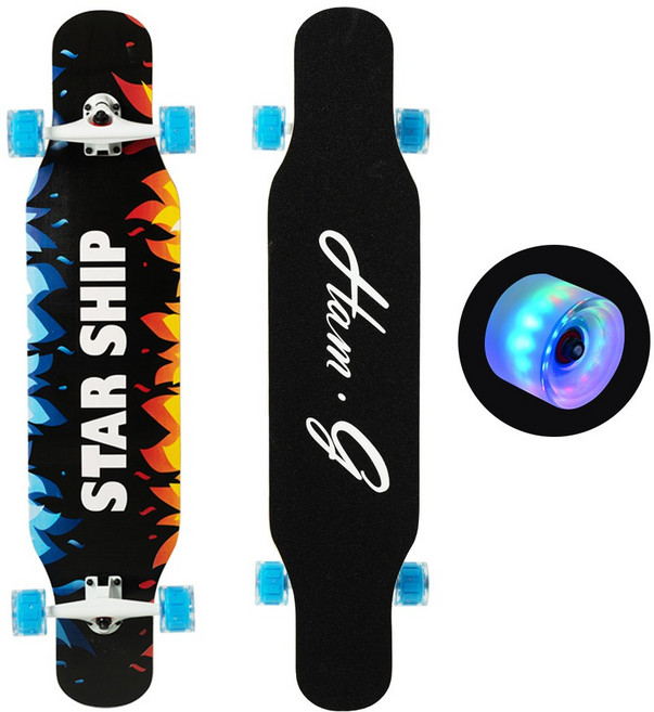 스타쉽 초보자 입문용 댄싱 롱보드 42인치 스케이트보드 LED 발광휠 가방, 스파크, 1개