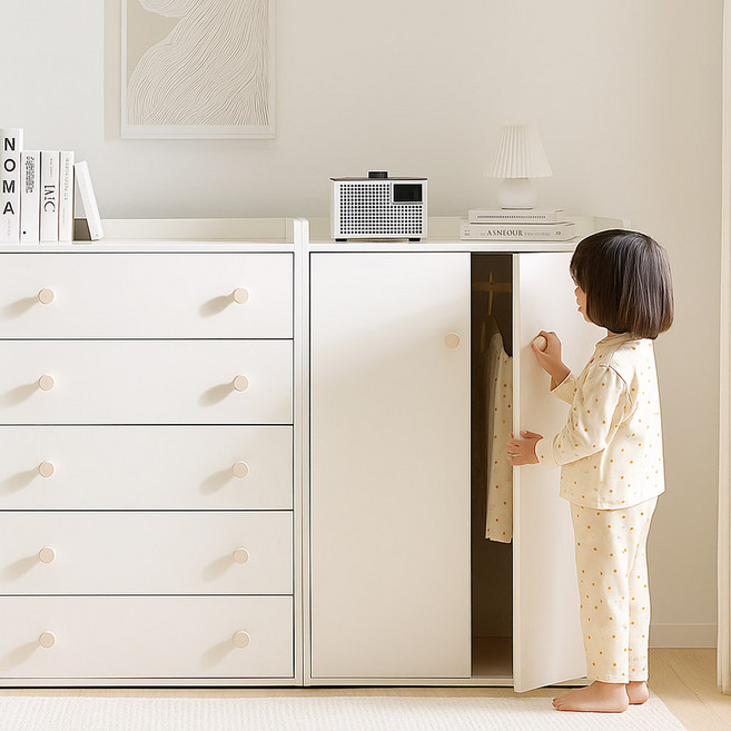 아씨방가구 몽이 E0 베이비장 아기옷장 세트 1600 (행거+서랍), 화이트