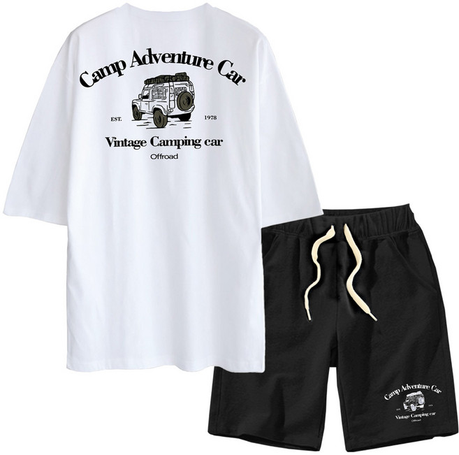 남녀공용 빅사이즈 5부오버핏 캠핑지프 + 반바지 캠핑지프 트레이닝세트