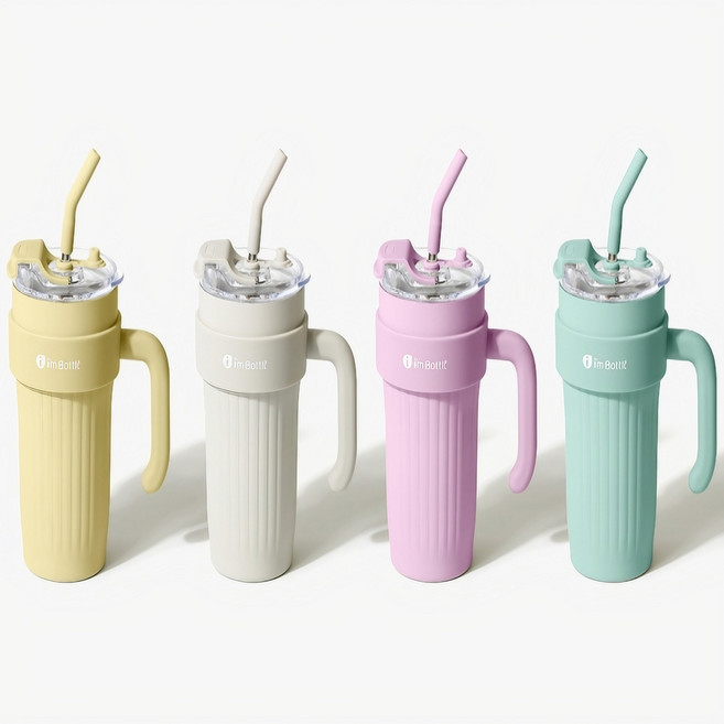 밸류마인드 핸들 스테인리스 텀블러 빨대 포함 750ml, 1개, 핑크