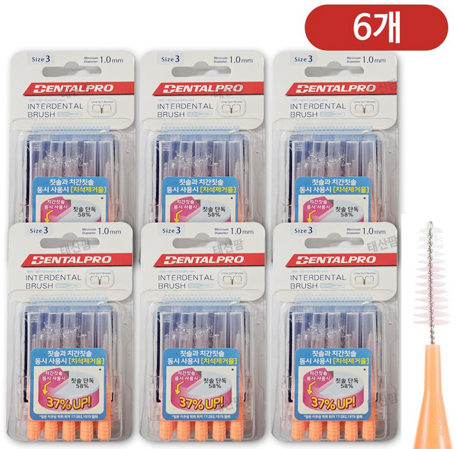 덴탈프로 치간칫솔 휴대용 캡 내장 I형, 6개, 10개입, 1mm