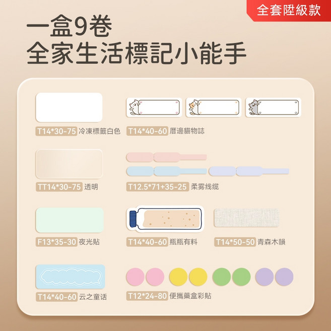 精臣 標籤貼紙D11/D110/D101/D11H/H1S收納套裝, 1個, 收納套組-6捲裝