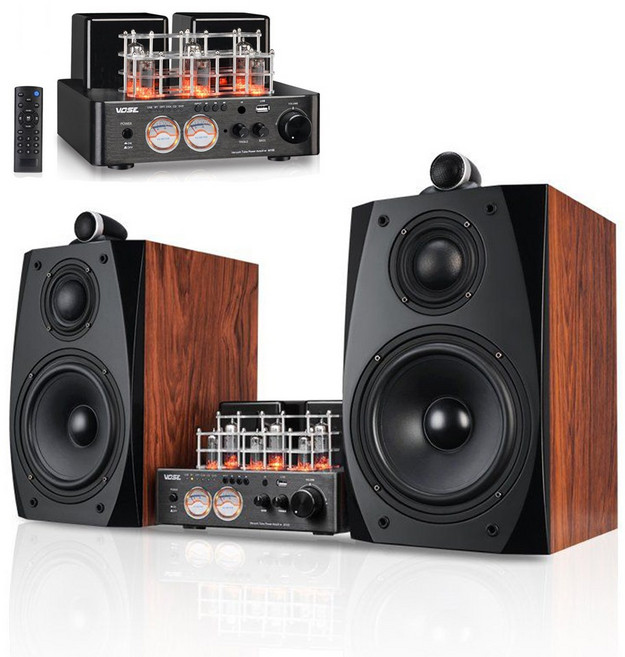 AKR 진공관앰프 오디오 리시버 앰프 블루투스 스피커 진공관 엠프, 8인치스피커세트, 골드