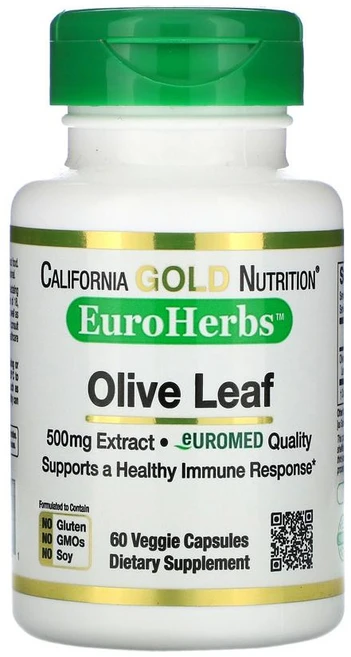 CGN 캘리포니아골드뉴트리션 올리브 잎 추출물 500mg 60 정 베지 캡슐 유로 허브 Olive Leaf Extract Euro Herbs, 1개, 60정 - 쿠팡
