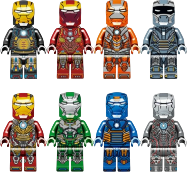 아이언맨 호환블록 브릭미니피규어 8종 세트 시리즈 마블 슈퍼히어로 베스트 풀컬렉션 취미/수집/장식/컬렉션용 커스텀 호환 블록피겨, 04. 아이언맨 8종 세트 VER.F(로켓), 1개
