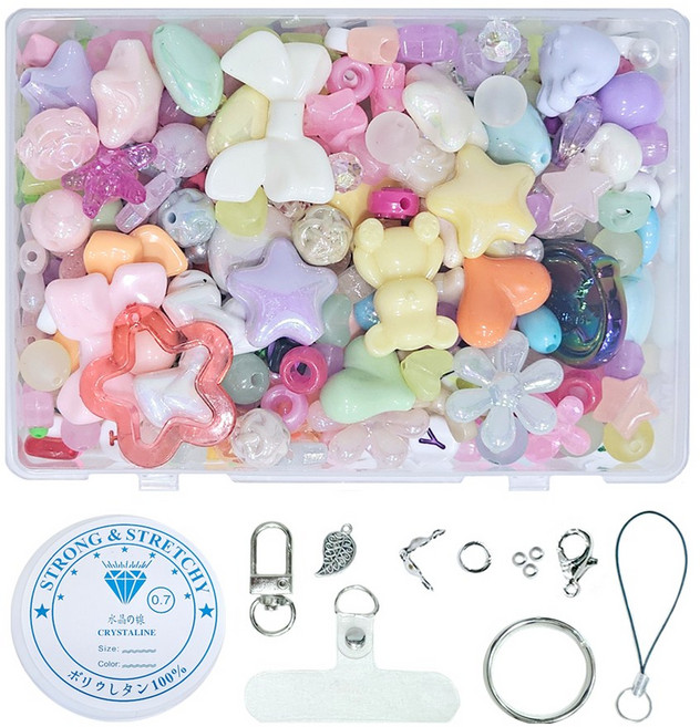 [루앤블리] 알찬 비즈 세트 부자재 대용량 파츠 볼꾸 볼펜꾸미기 팔찌 핸드폰 스트랩 키링 만들기 DIY 공예 재료 200g, 1개, 조이(믹스)+부자재