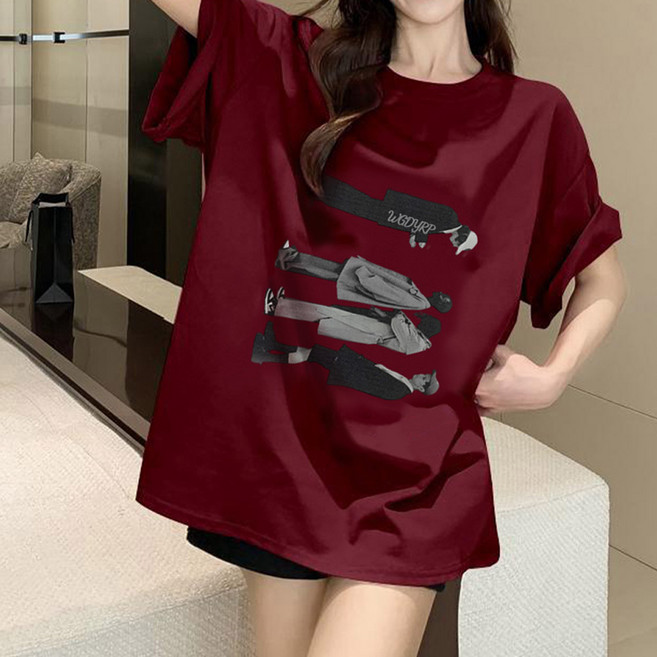 드마엘 베니카 여성 빈티지 프린팅 루즈핏 티셔츠 (6color)+델로나