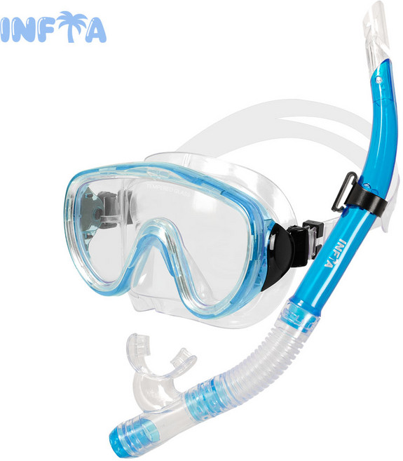 인피아 멀티 피스 스노쿨링 마스크 프리다이빙 스노쿨링 세트, 아쿠아블루