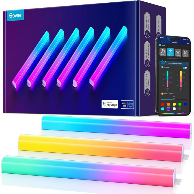 고비 글라이드 월 라이트 RGBIC LED 알렉사 및 구글 어시스턴트와 함께 작동하는 스마트 게이밍 RGB 바 침실용 2개의 패널 세트3개의 섹션패널, 6 Pcs