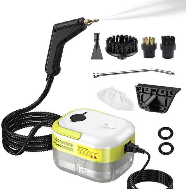 휴대용 핸드헬드 스팀 클리너 원버튼 시작 고온 압력 스팀 청소기 브러시 헤드 포함 차량용, Yellow, 220V-230V