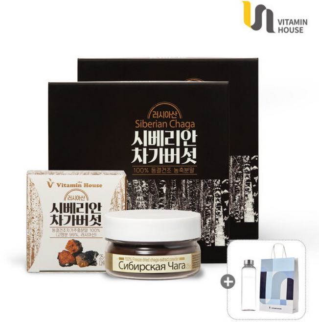 비타민하우스 시베리안 차가버섯 선물세트 + 쇼핑백, 2개, 25g