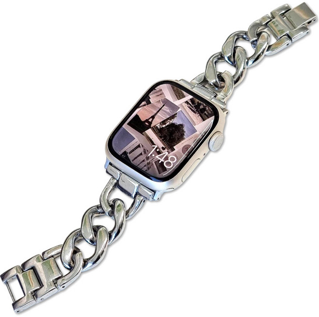 영스피플 애플워치 호환 체인 메탈 스트랩 3 6 7 8 9 10 11 se2 3 루프 38 40 41 42 44 45 49 링크 시계줄, 실버, 38/40/41mm