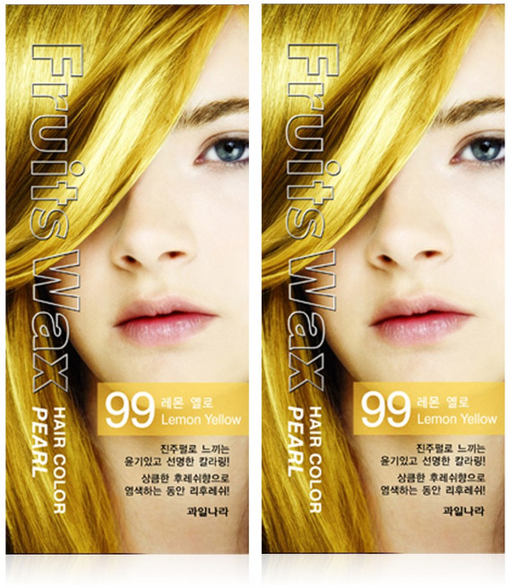 과일나라 후르츠왁스 헤어칼라 진주펄 염색제, 99호 레몬옐로, 2개