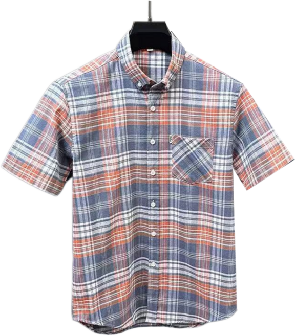 남성 여름 면100% 체크 남방 반팔 셔츠