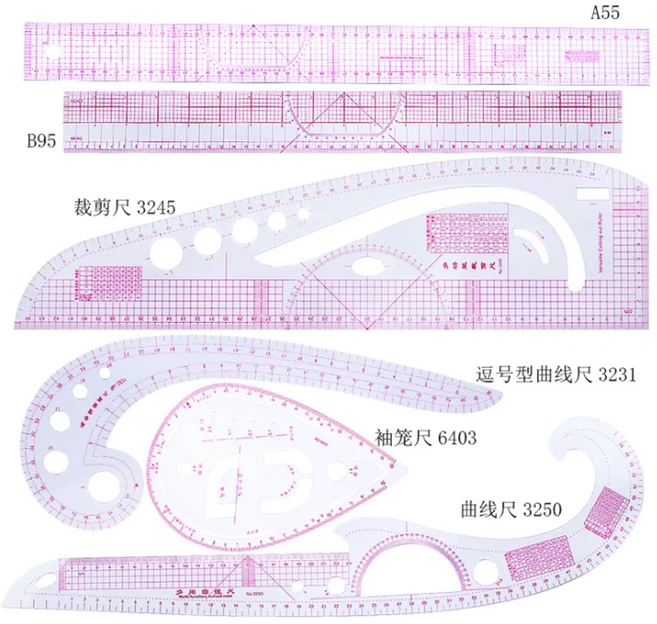 패치워크 눈금자 프렌치 커브 눈금자 키트 재단사 측정 키트 재봉 야드스틱 절단 퀼팅 눈금자 도구 눈금자, 02 ZF-HG-0005