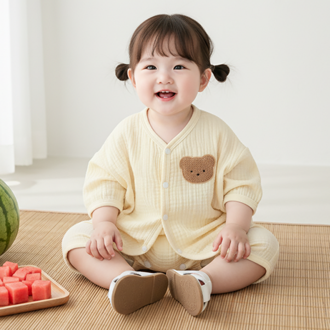 몽실이 거즈면 나시오버롤즈세트 가디건 모자 세트 귀여운 아기 여름 외출복