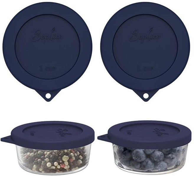 Sophico Anchor Hocking 및 Pyrex 7202-PC 유리 그릇용 1컵 원형 실리콘 보관 커버 뚜껑 교체용(용기 미포함) (네이비 블루 - 2팩), 네이비 블루 -2팩