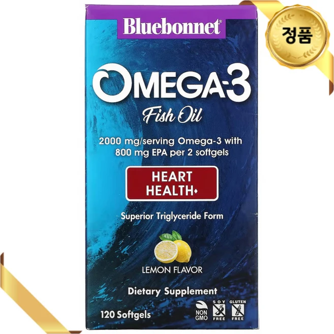 블루보넷 뉴트리션 오메가3 1000mg 120 소프트젤 토코페롤 피쉬오일 레몬 글루텐프리, 1개, 120정 - 쿠팡