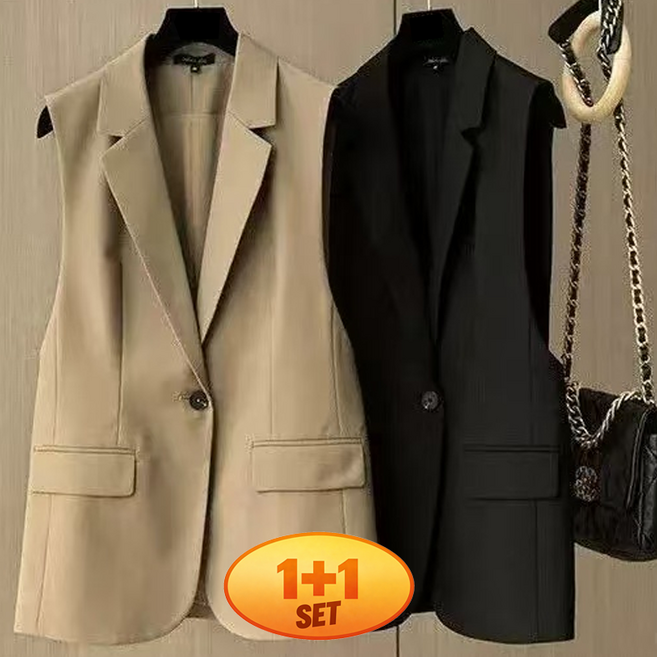 여성용 버스티드 블레이저 조끼 고급 패션 감각 심플 기질 디자인 스타일 트렌디함 외투 실용적 디테일 매끄러운 라인 몸선 다양한 장소 세련 일상룩 1+1 2장입