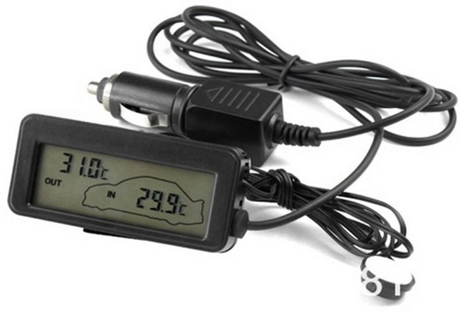 미니 디지털 자동차 LCD 디스플레이 실내 실외 온도계 12V 차량 디지털 온도계, 검은색